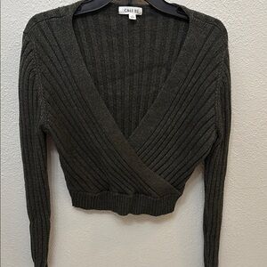 Cropped Deep V Sweater
